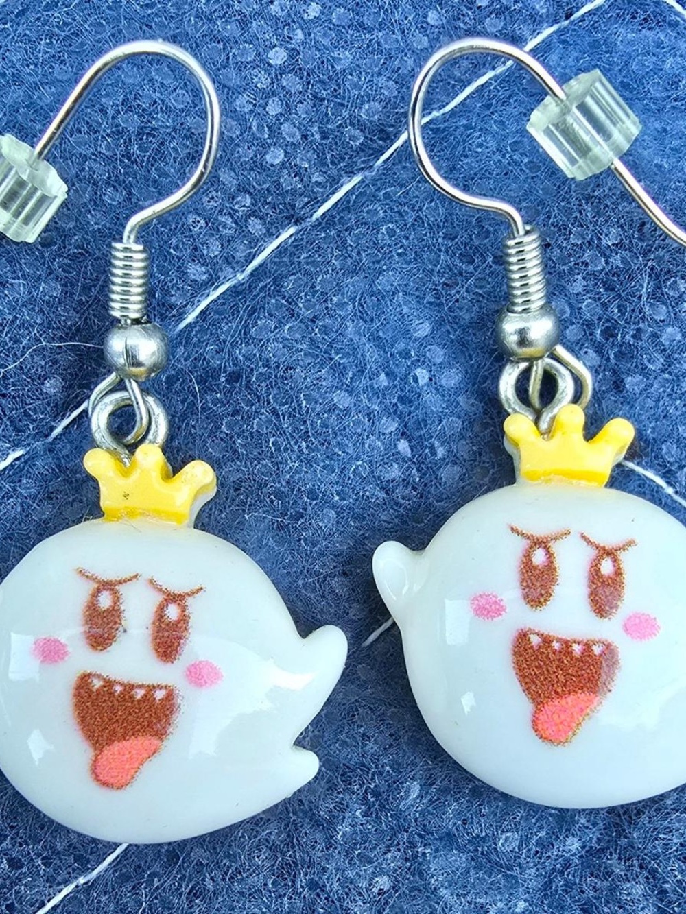 Cute Ghost Princess Earrings - Yellow Crown White Ghost Design